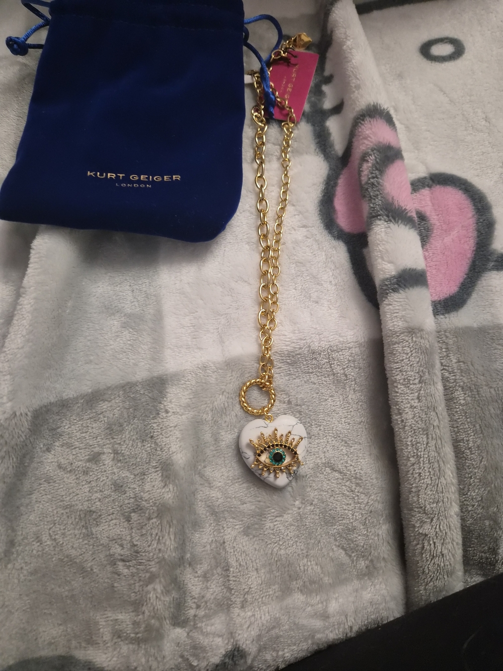 Kurt Geiger Gold-Tone Chain Necklace with White Heart Emerald Eye Pendant